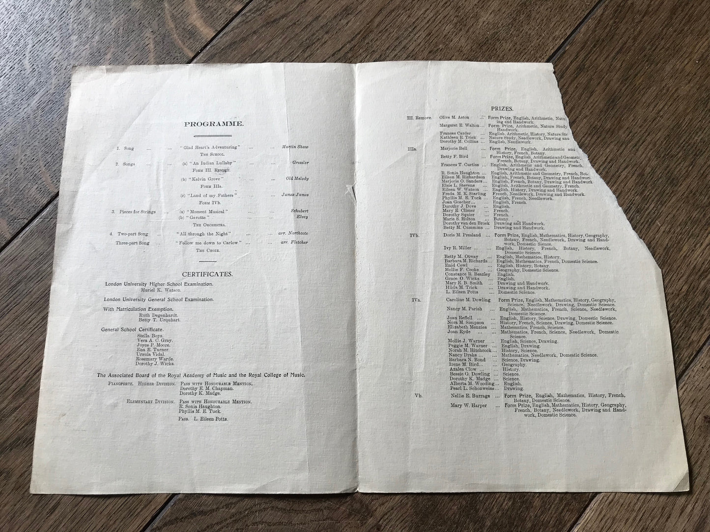 Dorking Girls' High School Speech Timetable 1928