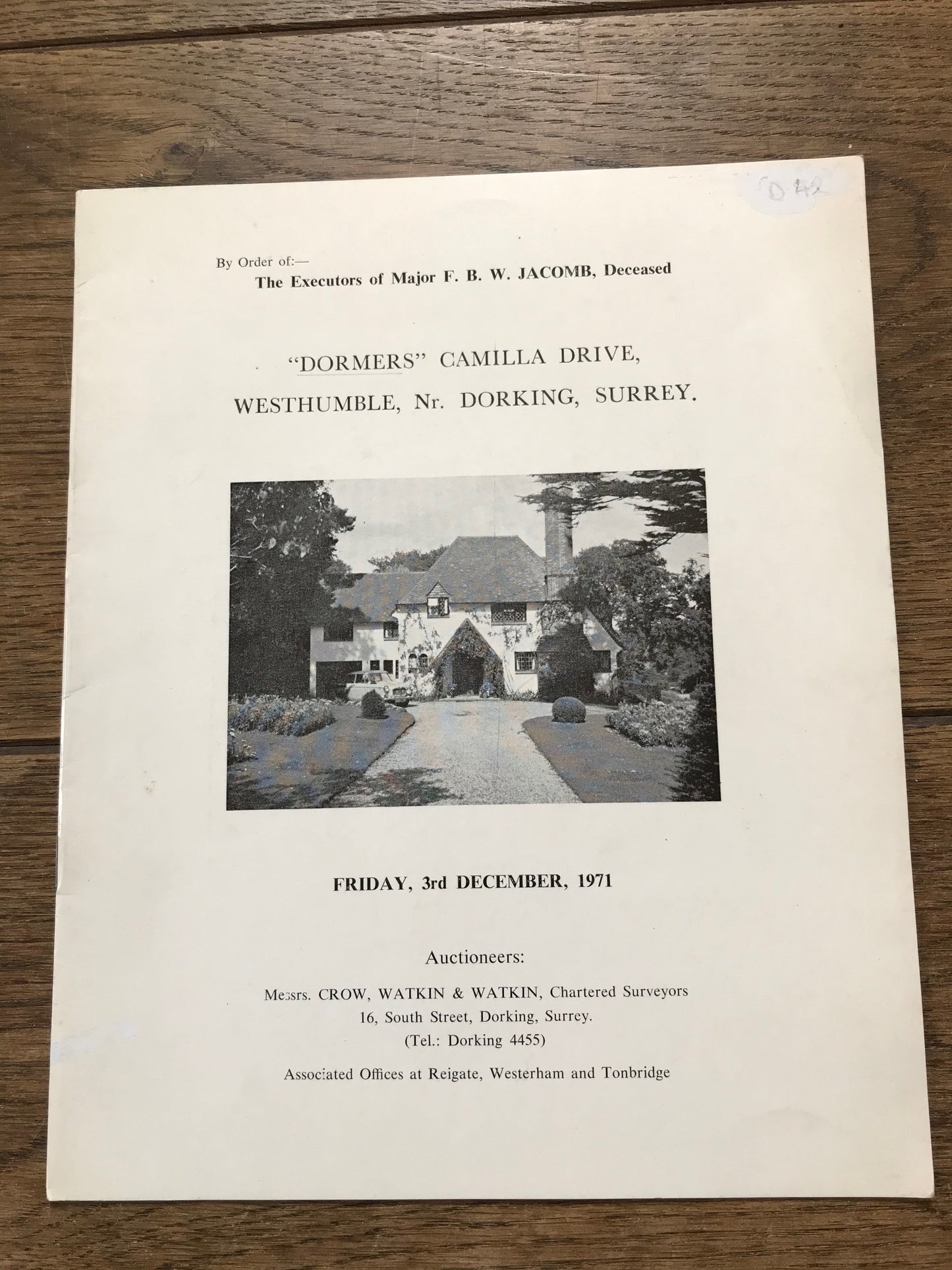 Dormers Camilla Drive, Westhumble, Surrey 1971 Sales Particulars