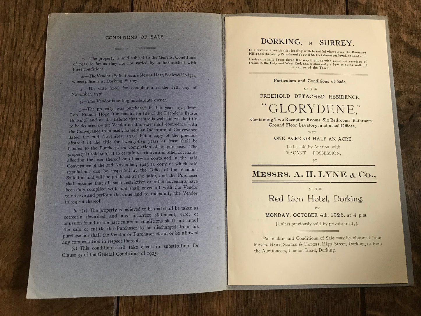 Glorydene St. Paul's Road, Dorking, Surrey 1926 Sales Particulars