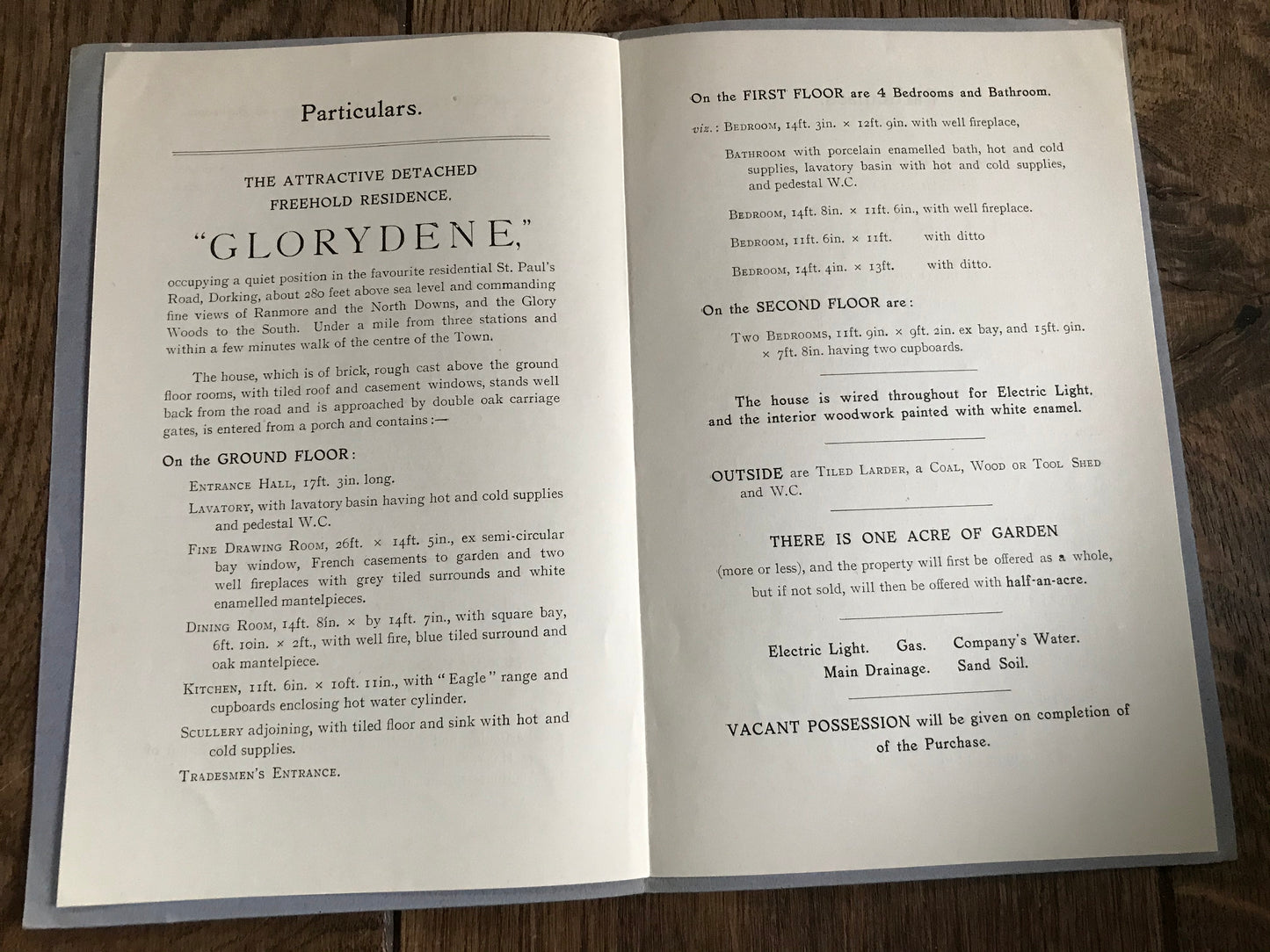 Glorydene St. Paul's Road, Dorking, Surrey 1926 Sales Particulars