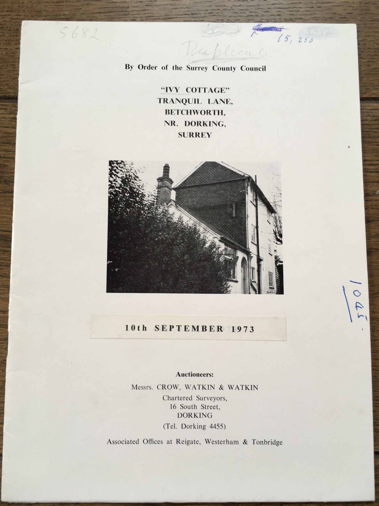 Ivy Cottage, Tranquil Lane, Betchworth 1973 Sales Particulars