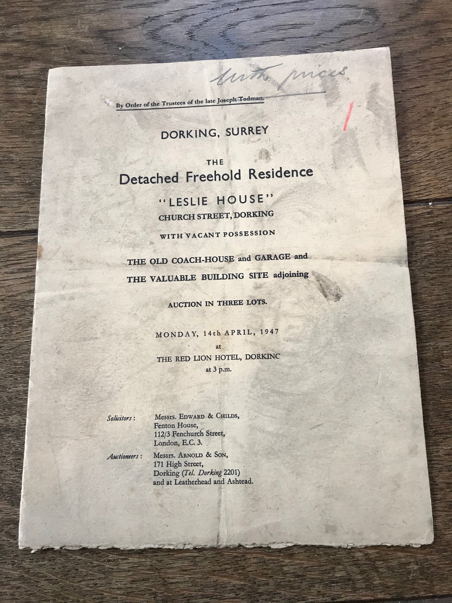 Leslie House, Church Street, Surrey 1947 Sales Particulars