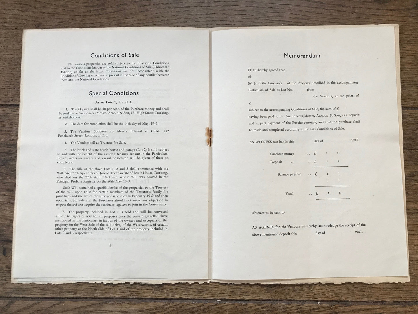 Leslie House, Church Street, Surrey 1947 Sales Particulars