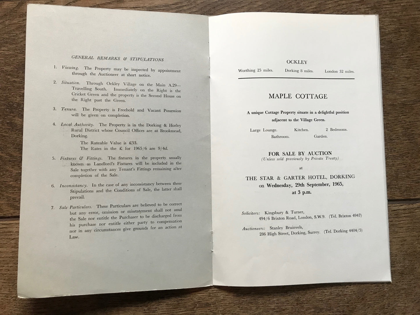 Maple Cottage, Ockley. 1965 Sales Particulars