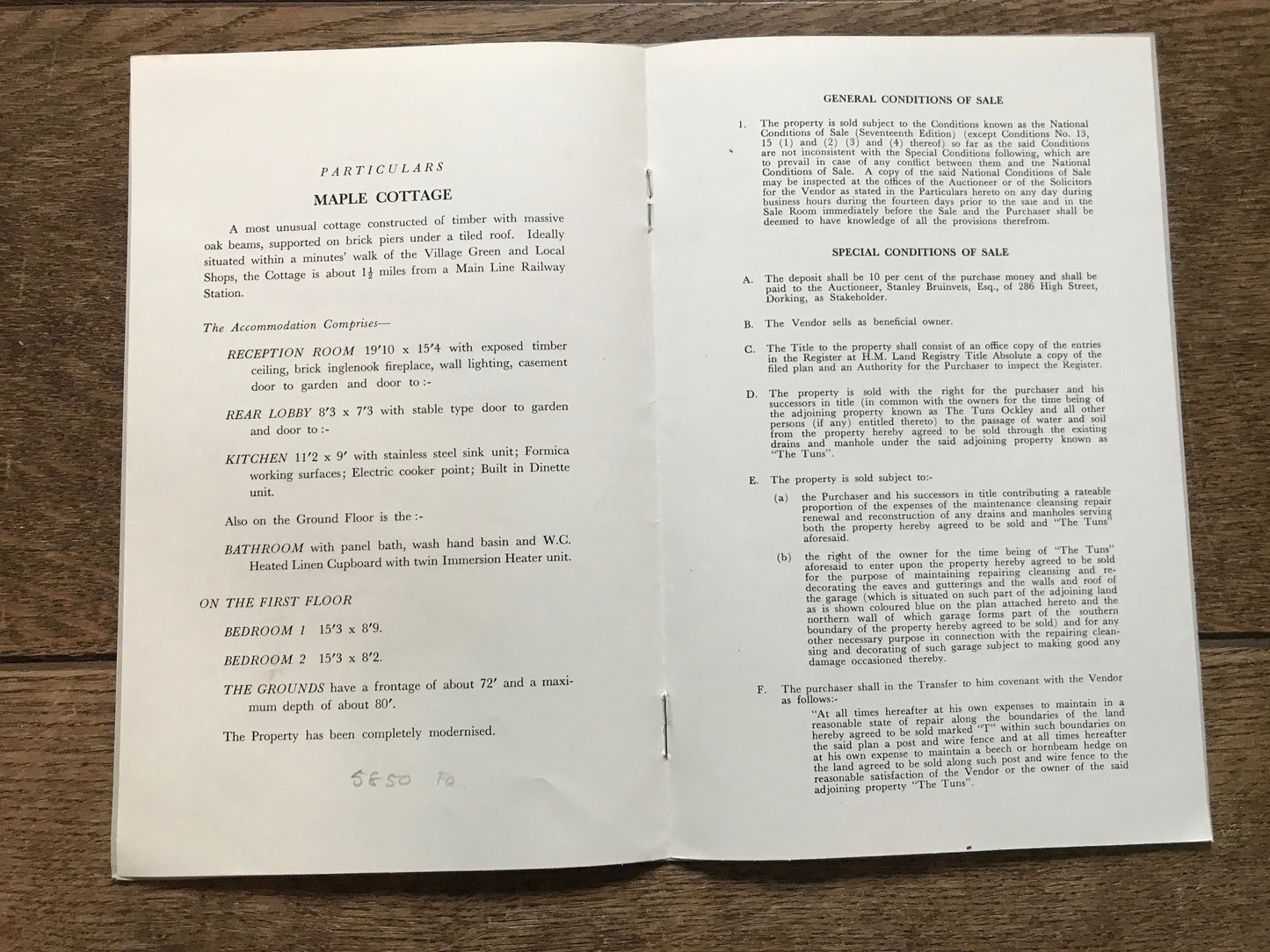 Maple Cottage, Ockley. 1965 Sales Particulars