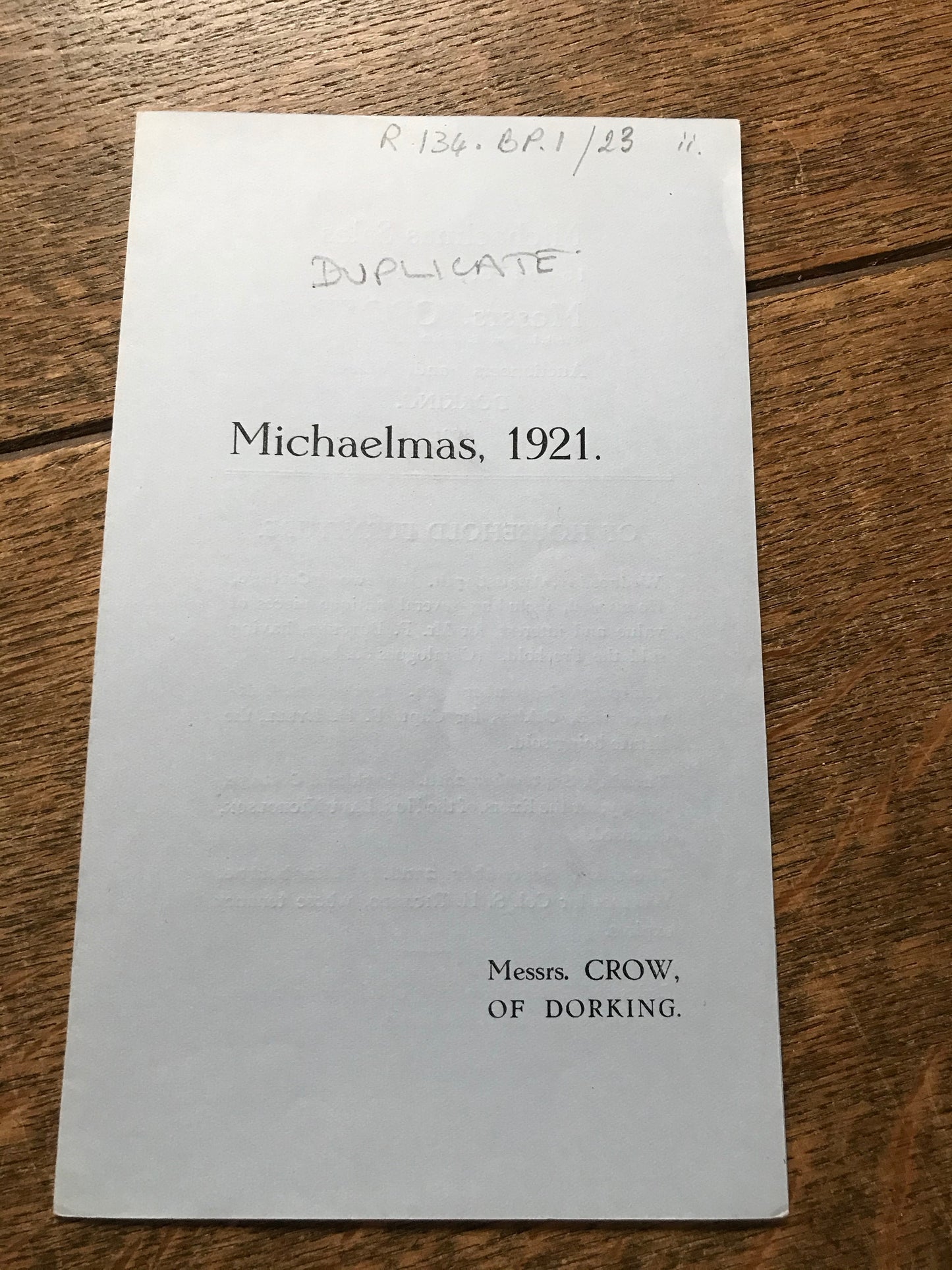 Michaelmas Sales Various Properties 1921 Sales Particulars