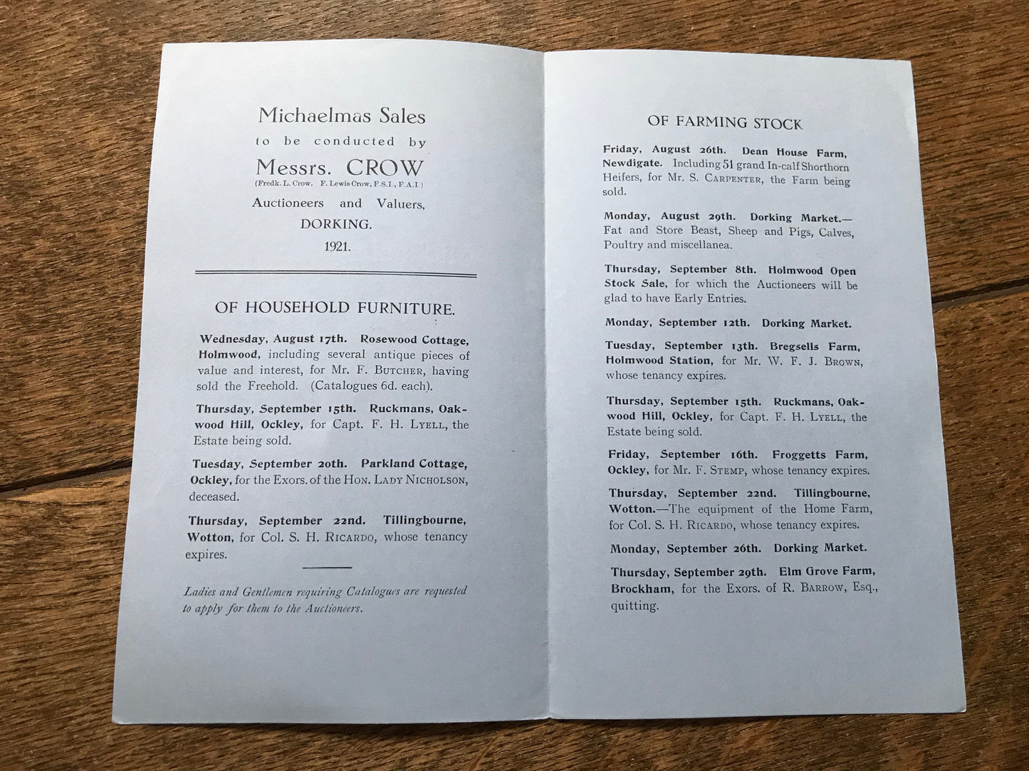 Michaelmas Sales Various Properties 1921 Sales Particulars
