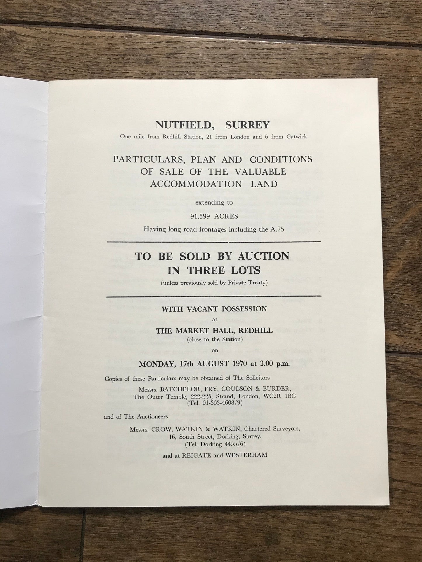 Nutfield, Surrey, 1970 Auction