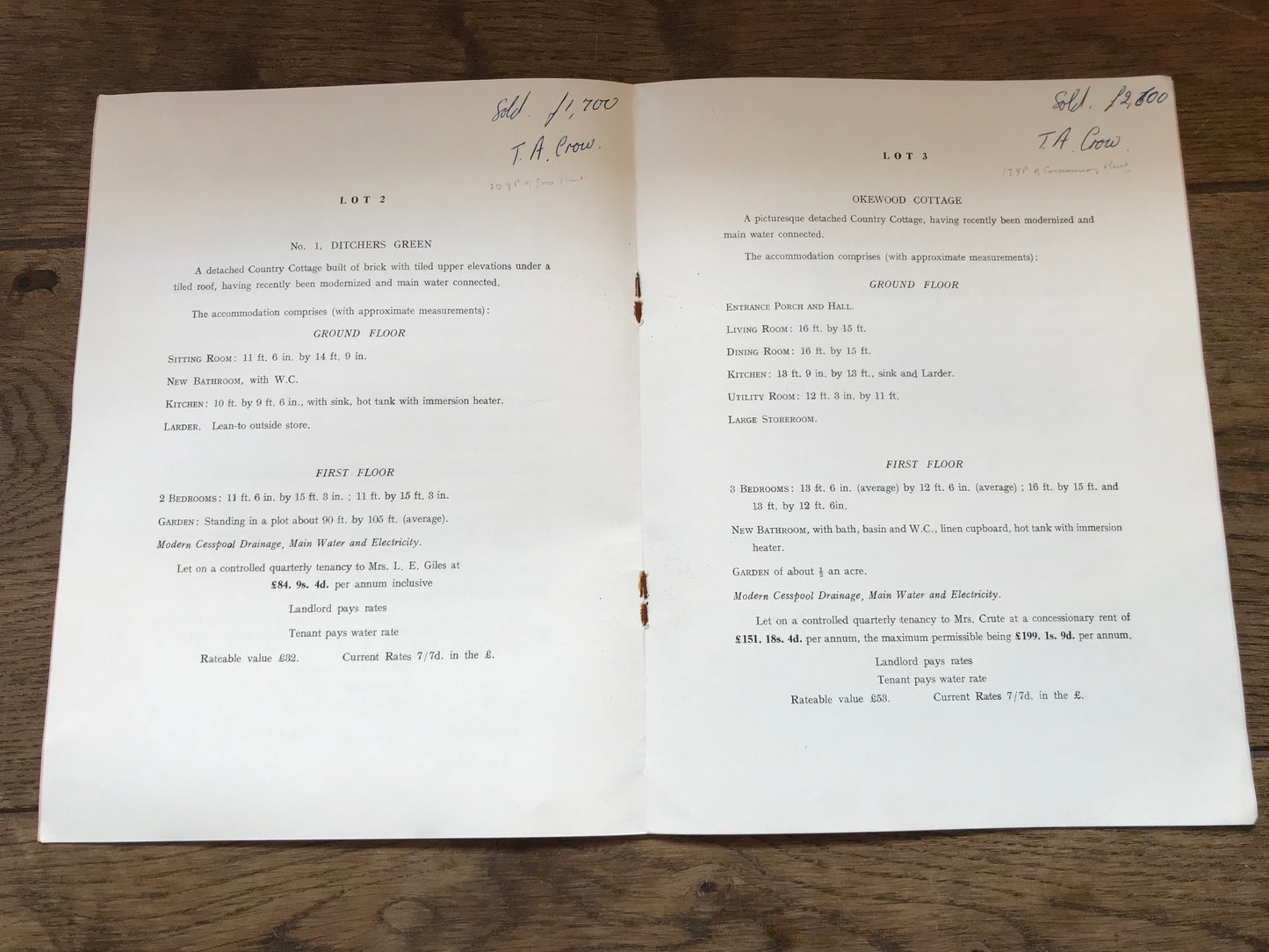 Okewood & Ditchers Green Cottages, Walliswood, Ockley. 1963 Sales Particulars