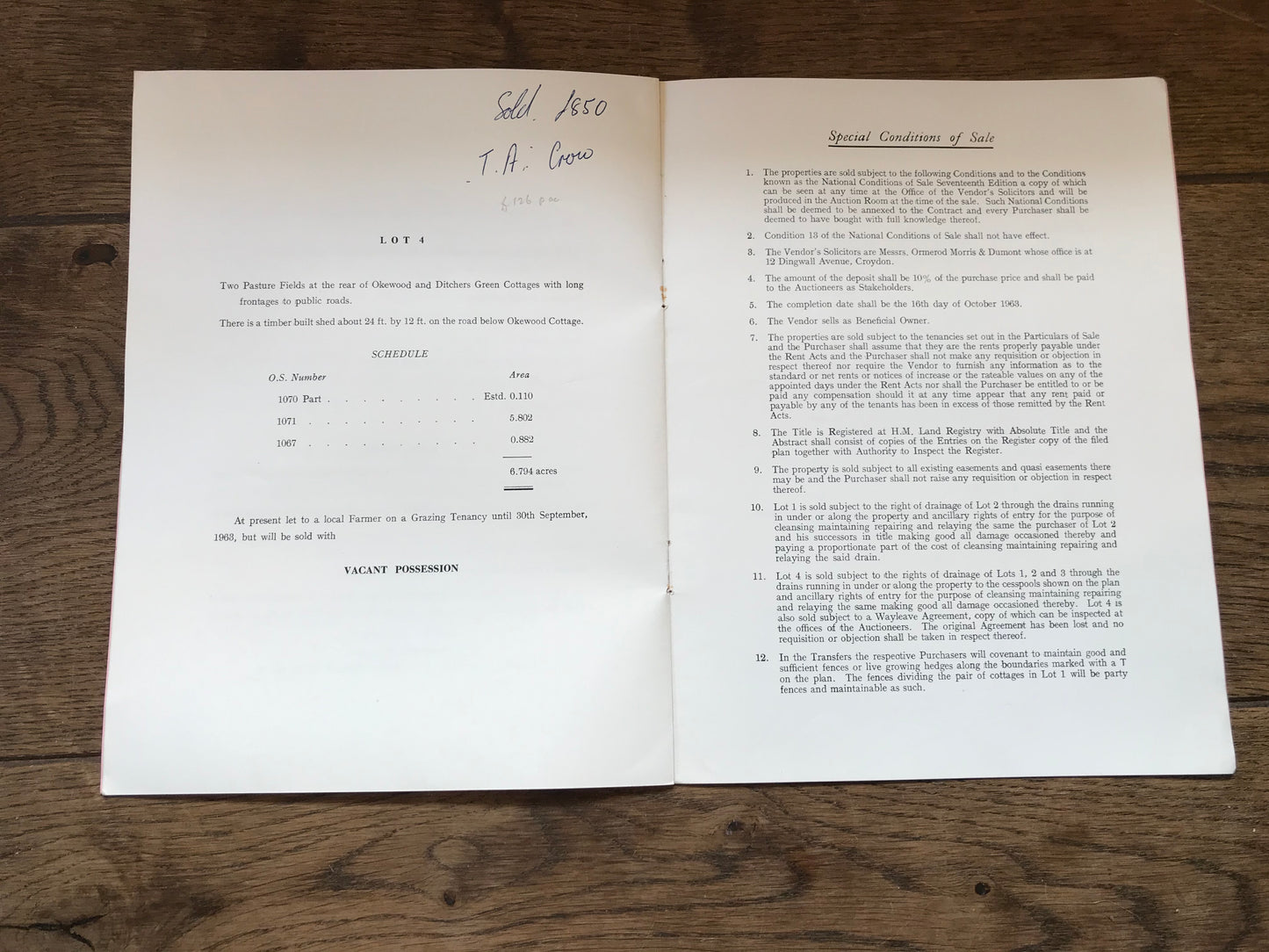 Okewood & Ditchers Green Cottages, Walliswood, Ockley. 1963 Sales Particulars