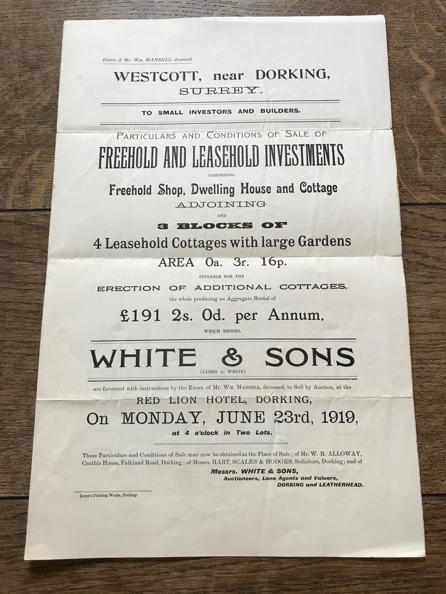 Shop & Cottage, St. John's Road, Westcott 1919 Sales Particulars