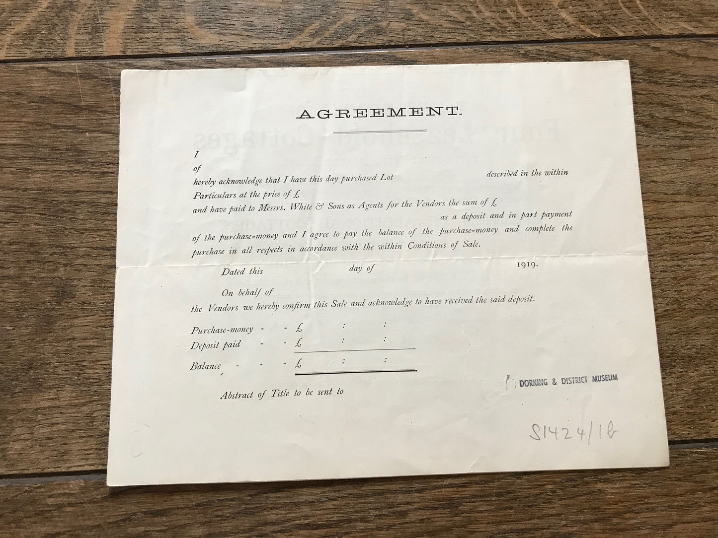 Shop & Cottage, St. John's Road, Westcott 1919 Sales Particulars