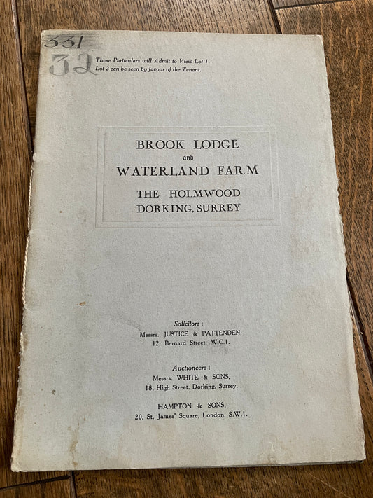 Brook Lodge and Waterland Farm, Holmwood, 1927 Sales Particulars