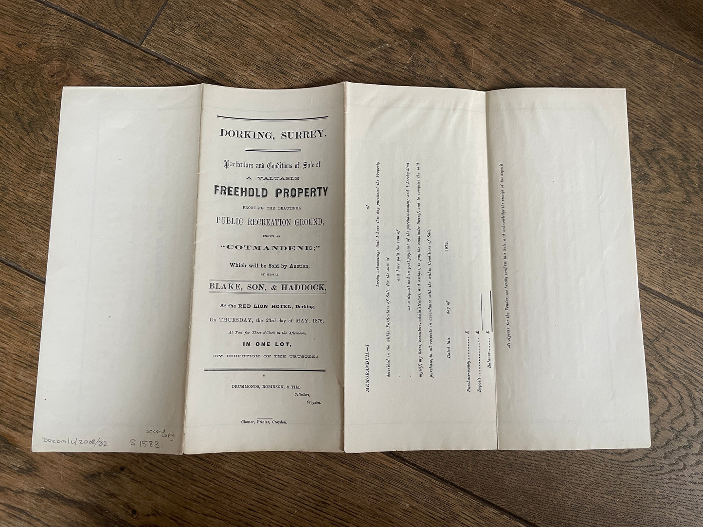 Two Freehold Properties on the Cotmandene, Dorking. 1872 Sales Particulars