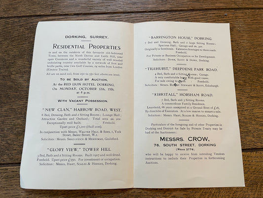 Various Dorking Properties 1936 Sales Particulars