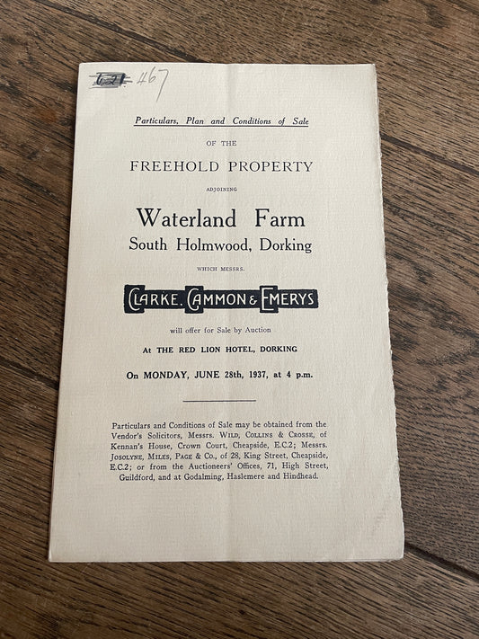 Waterland Farm, Holmwood, 1937 Sales Particulars