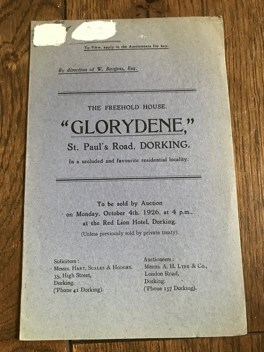 Glorydene St. Paul's Road, Dorking, Surrey 1926 Sales Particulars