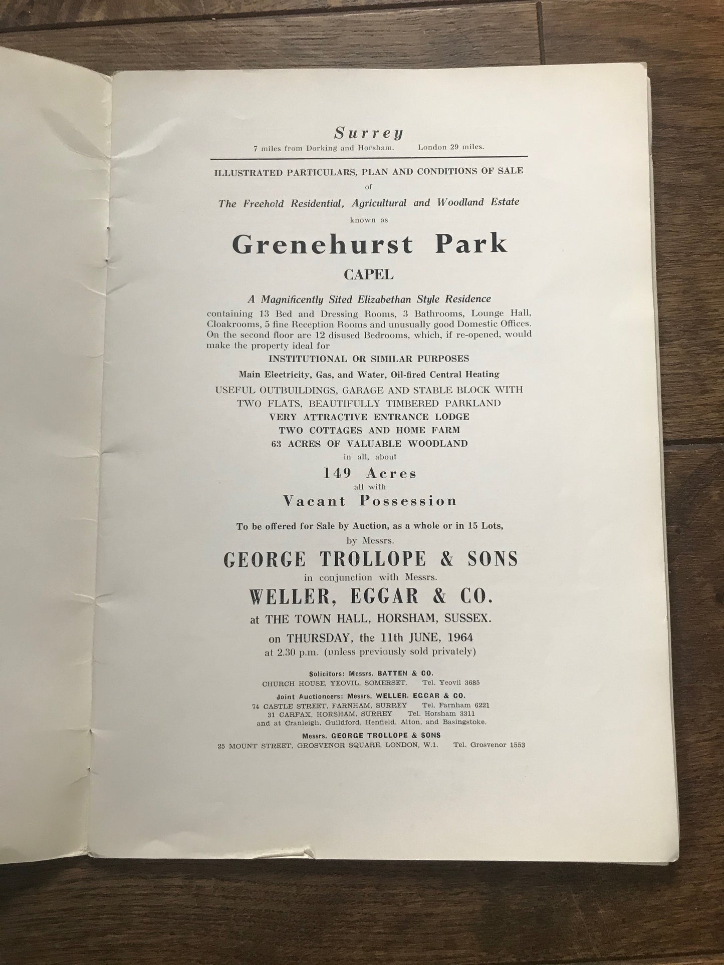 Grenehurst Park, Capel, Surrey 1964 Sales Particulars