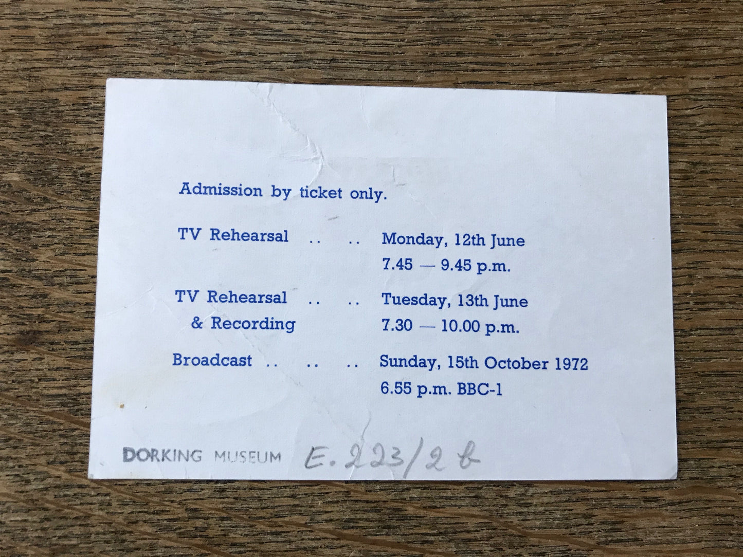 'Songs of Praise' Ticket and Timetable
