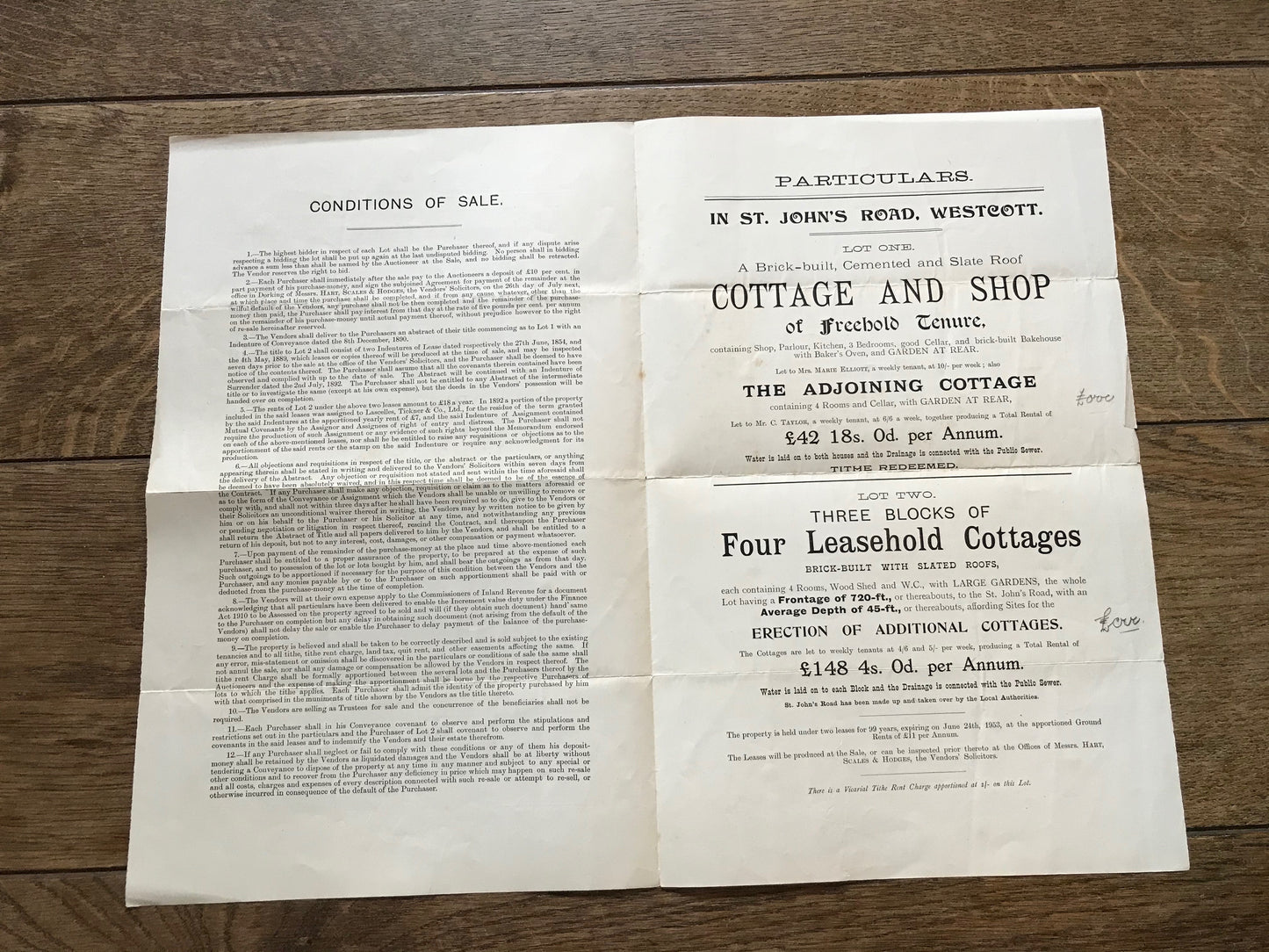 Shop & Cottage, St. John's Road, Westcott 1919 Sales Particulars