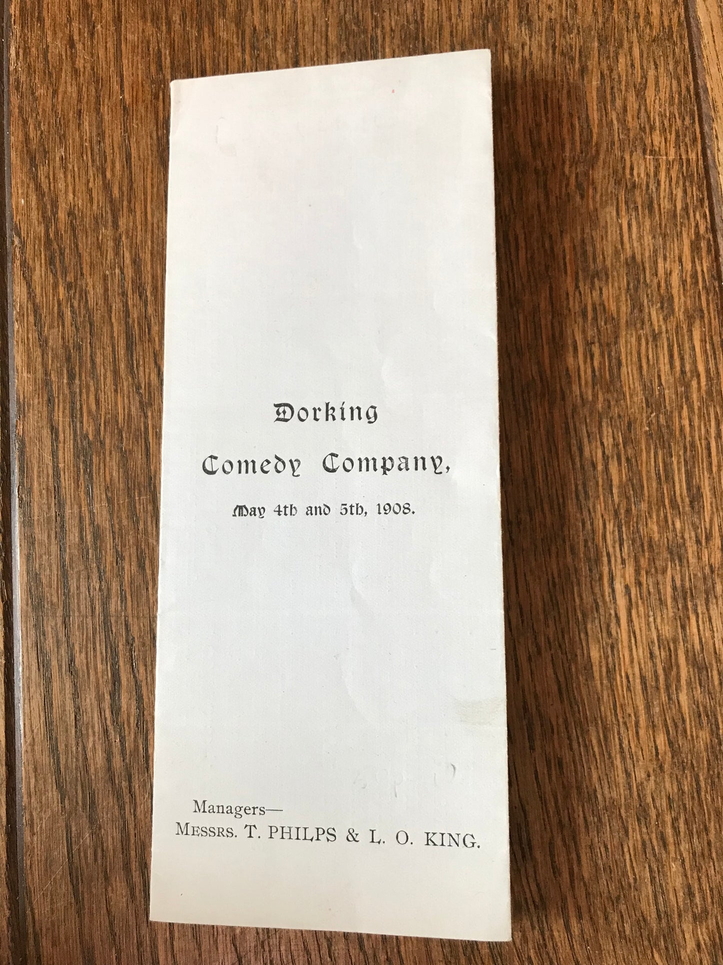 Dorking Comedy Company Programme for The Magistrate. 1908